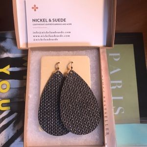 Black metallic leather Nickel and Suede earrings.